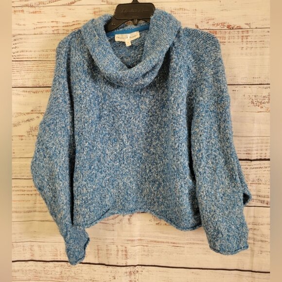 Chelsea & Theodore M Boxy Blue oversized Cowlneck Sweater - Picture 1 of 6